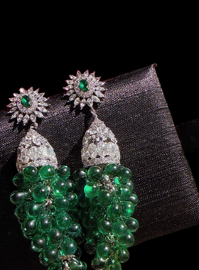 珠宝 马料绿玉髓钱包宝石项链 宴会高定 祖母绿米珠闪耀吊灯耳坠