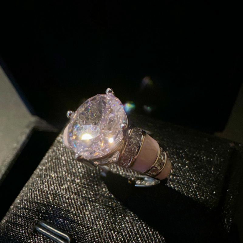 阿盖尔粉宝石滴釉 戒指 帕帕拉恰 镀18K金 花叉叉锆石冰花切戒指