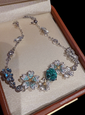 珠宝 雨蝶 拉丝山茶花立体镶钻耳环项链 高定多巴胺彩宝繁花手链