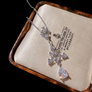 莫奈花园 双生花 宝石项链 大溪地 深海贝珠 水滴锆石花朵 耳环