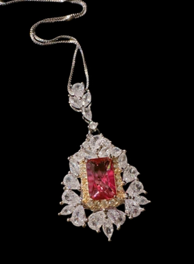 玛格丽特石榴红宝石耳环 古董感 镀18K金 非凡洋红花朵锆石戒指