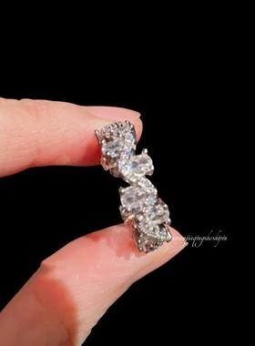 意大利轻奢拉丝交叉宝石戒指