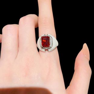 奥地利宫廷红宝石滴釉戒指 卢比莱 镀18K金 皇冠水滴石榴锆石戒指