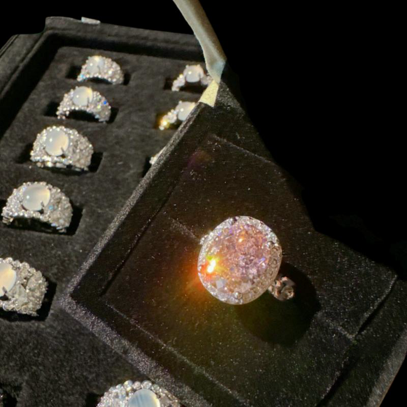 繁花仙女粉蛋形宝石戒指 帕帕拉恰 镀18 K金 阿盖尔粉方锆石戒指