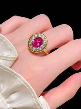 斯坦梅茨粉碧玺蛋形宝石戒指 绝地武士 蕾丝蜂巢 胭脂粉锆石戒指