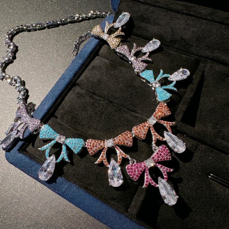 维也纳宫廷彩虹蝴蝶结水滴宝石项链 Vintage阿盖尔粉蝴蝶流苏耳环