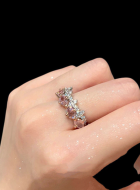 在逃公主粉波浪宝石戒指 富婆的快乐 镀18K金 织梦蕾丝 锆石戒指