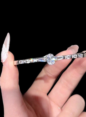 贵妃皇冠宝石手镯时尚镀18K金高级感方糖波浪涟漪锆石手镯百搭