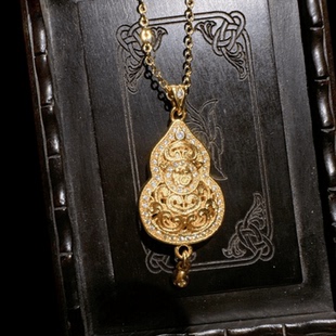 古法金色蔷薇花窗吊坠项链 新中式 八宝瑞祥掐丝錾雕葫芦福禄项链