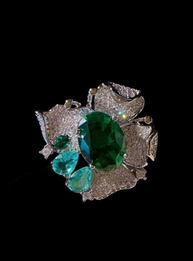 胭脂洋红霜花蝴蝶宝石项链 古董感 镀18K金 祖母绿 蝴蝶锆石戒指