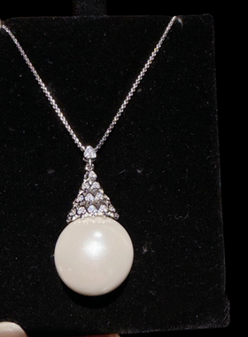 珠宝 鸟巢蜂窝爆闪大珍珠龙鳞宝石项链 塔希提 雪塔锆石贝珠项链