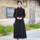 复古文艺民族风黑色毛呢连衣裙修身 显瘦手工盘扣中长裙A字裙秋冬
