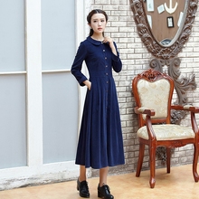 显瘦娃娃领风衣裙秋 文艺复古连衣裙女全棉纯色灯芯绒长袖 长裙修身