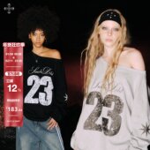 SMILEDDD 街头辣妹女跳舞上衣 美式 月缺 23斜肩卫衣宽松落肩长袖