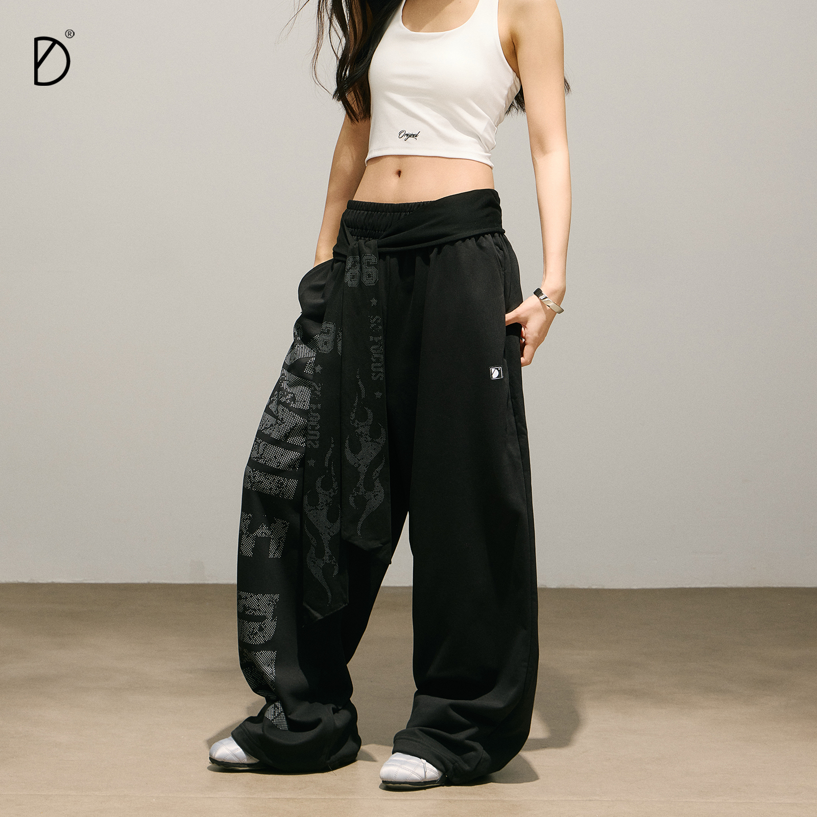 SMILEDDD做旧印花卫裤夏轻薄宽松透气垂感阔腿辣妹爵士舞运动长裤