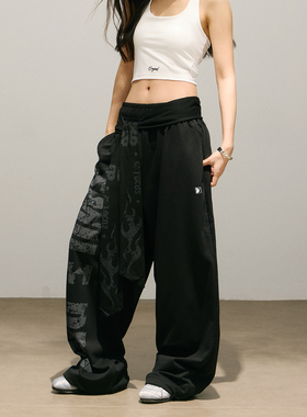 SMILEDDD做旧印花卫裤夏轻薄宽松透气垂感阔腿辣妹爵士舞运动长裤