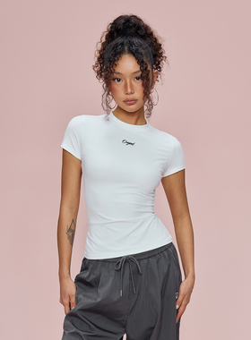 SMILE DDD圆领修身短袖鱼尾下摆速干显瘦街舞爵士舞辣妹T恤上衣