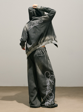 SMILE DDD拳击套装水洗黑360g美式简约休闲运动卫裤刺绣街舞开衫