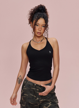 SMILE DDD挂脖吊带背心短款修身运动内衣美式辣妹黑色爵士上衣