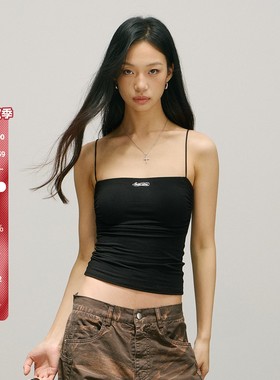 SMILE DDD褶皱细肩吊带女自带胸垫透气性感露背美式街头简约背心