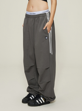 SMILE DDD美式新款休闲运动裤三杠褶皱束腿宽松阔腿jazz街舞长裤