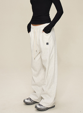 SMILE DDD宽松浅灰色弯刀卫裤垂感显瘦阔腿裤百搭运动嘻哈长裤女