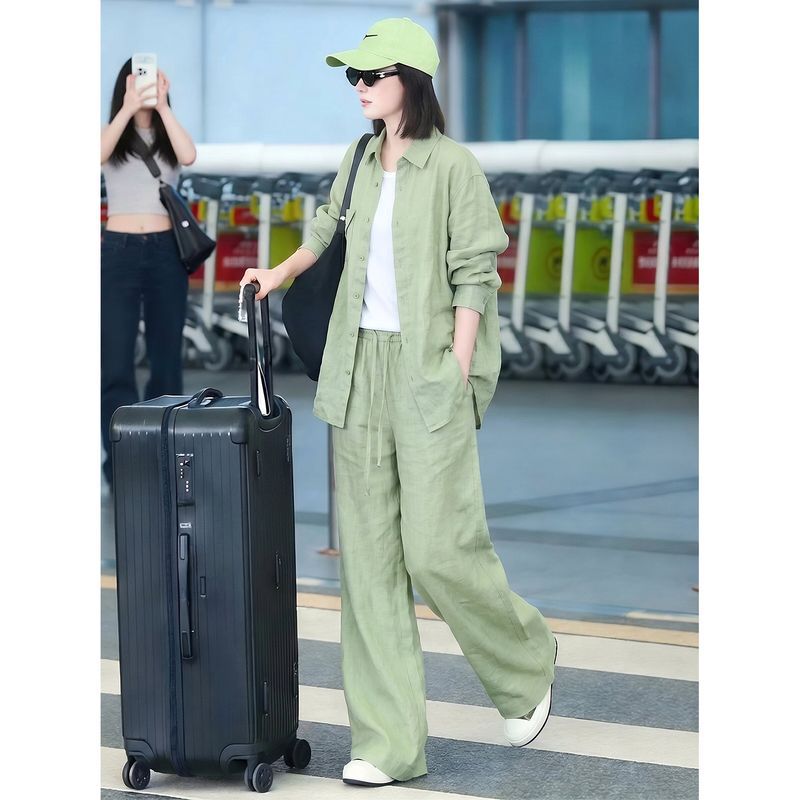今年流行特惠薄荷绿时尚仿亚麻衬衫套装女2026夏季新款高端轻奢图片