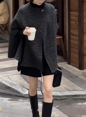 今年流行特惠241237大爱美依缘2025秋冬新款毛呢法式不规则显瘦