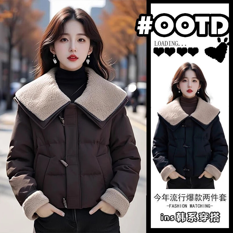 今年流行特惠今年流行2024冬新款法式娃娃领撞色时尚拼接盘扣