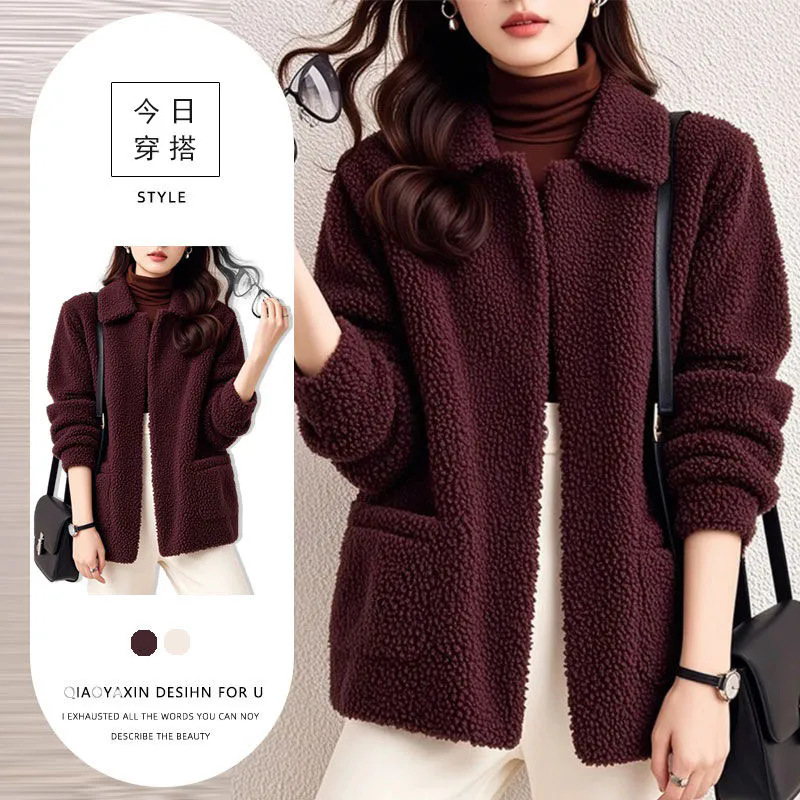 今年流行特惠复古红色仿羊羔毛短外套女2024冬新款休闲小个子穿