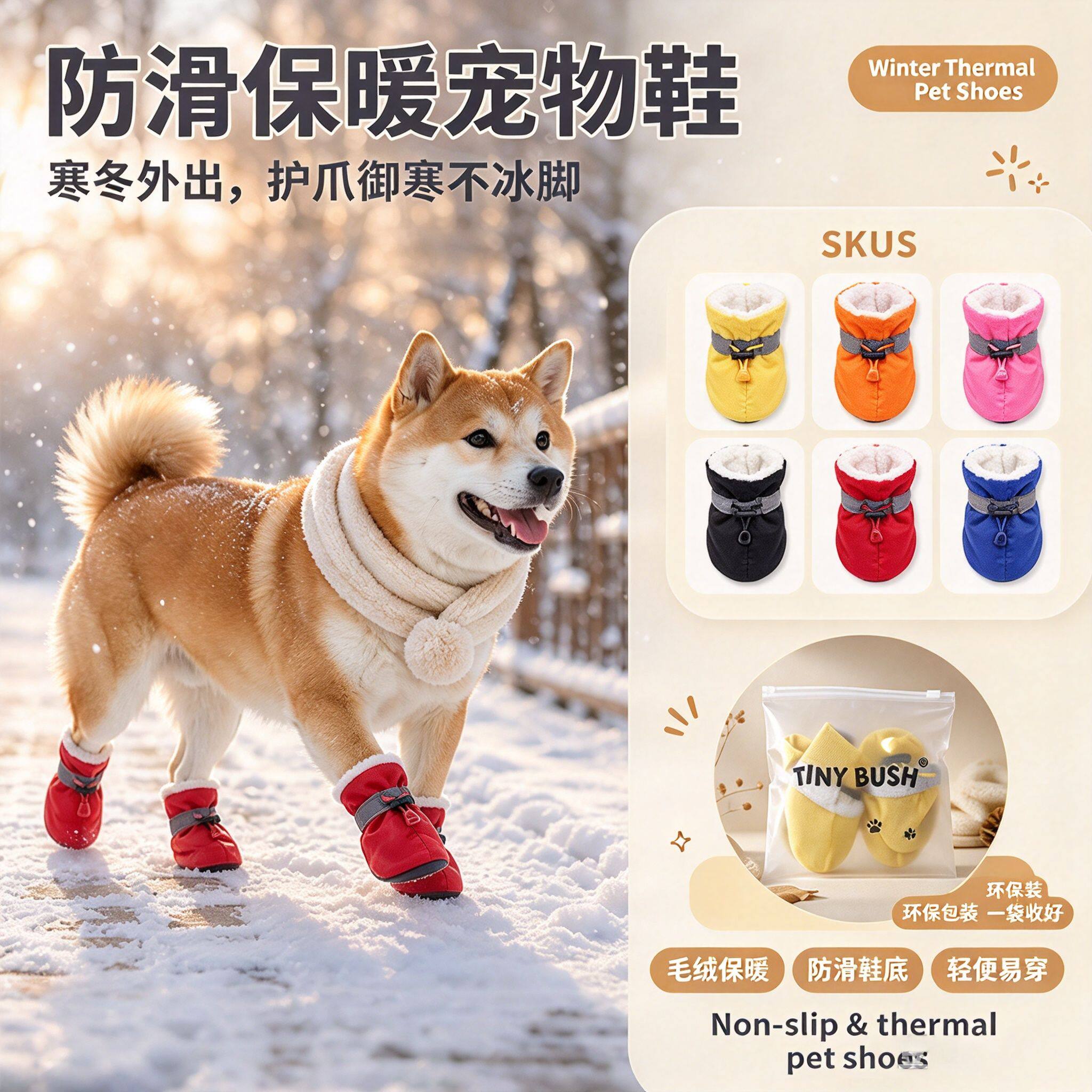 狗狗雪地鞋宠物雪地脚套狗狗加绒防滑雪地鞋袜户外保暖宠物鞋