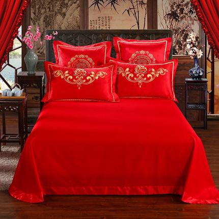 情侣婚庆床单网红同款大红床单聚酯纤维涤棉被单单件双人结婚喜事