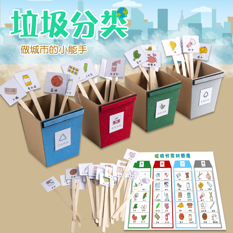 幼儿园中大班生活区益智自制教玩具垃圾分类区角材料投放布置