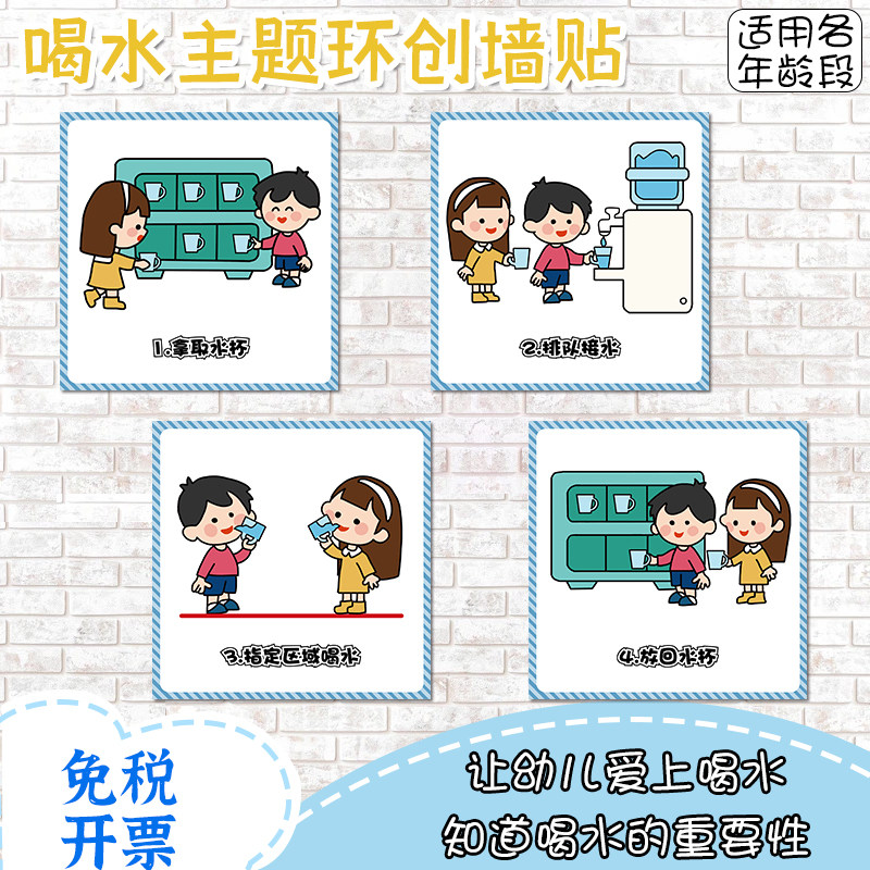 幼儿园喝水区布置早教中心教室墙面装饰环创儿童托管区域角标识