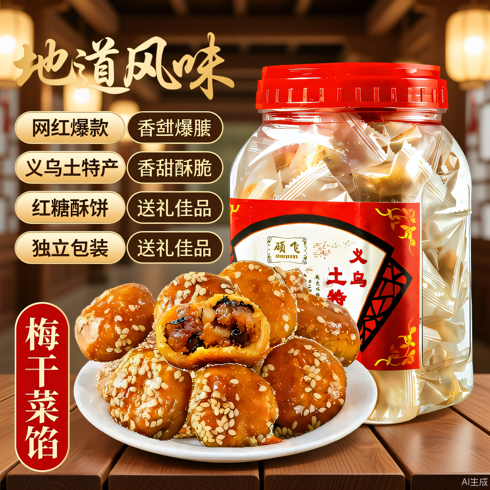 硕飞红糖酥饼金华酥饼梅干菜肉充饥烧饼休闲小吃零食点心麻质酥饼