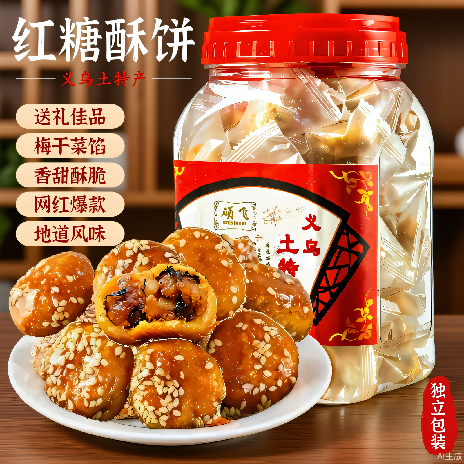 硕飞金华红糖酥饼梅干菜烧饼零食小吃糕点土特产独立包装传统食品