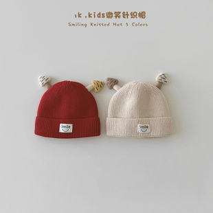 韩国婴儿帽子秋冬新款蘑菇可爱婴幼儿保暖宝宝毛线帽针织帽冬帽