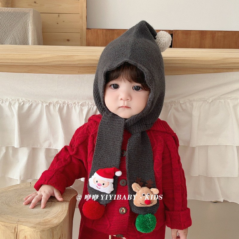 儿童帽子围巾一体圣诞节保暖防风