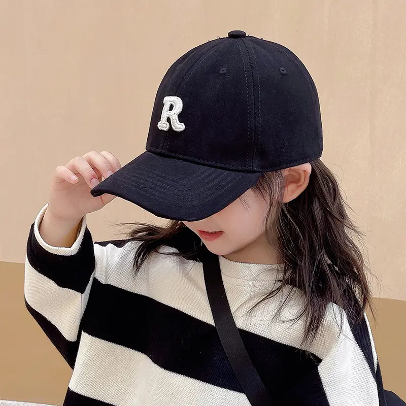 儿童R字母帽子女款2025新款棒球帽男童宝宝时尚鸭舌帽春秋遮阳帽