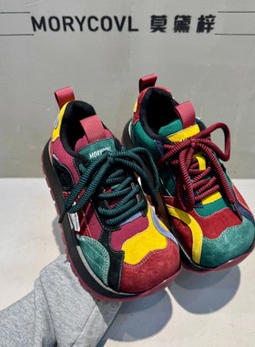 真皮拼色厚底阿甘鞋女新款休闲鞋