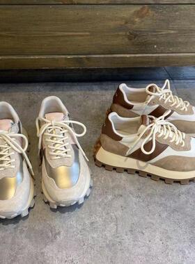 厚底华夫阿甘鞋女2025秋季新款舒适百搭真皮软底增高休闲运动鞋子