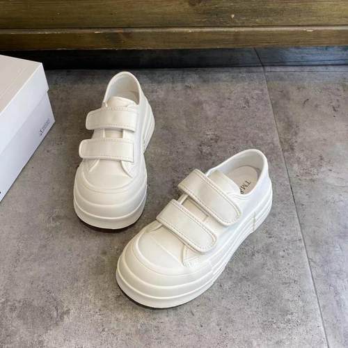 厚底小白鞋女真皮魔术贴