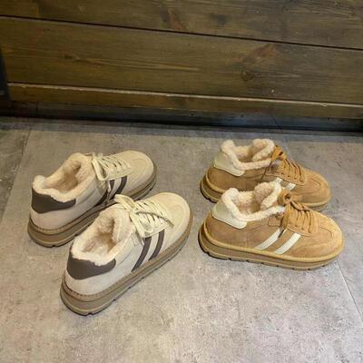 时尚板鞋女款冬季加绒厚底德训鞋