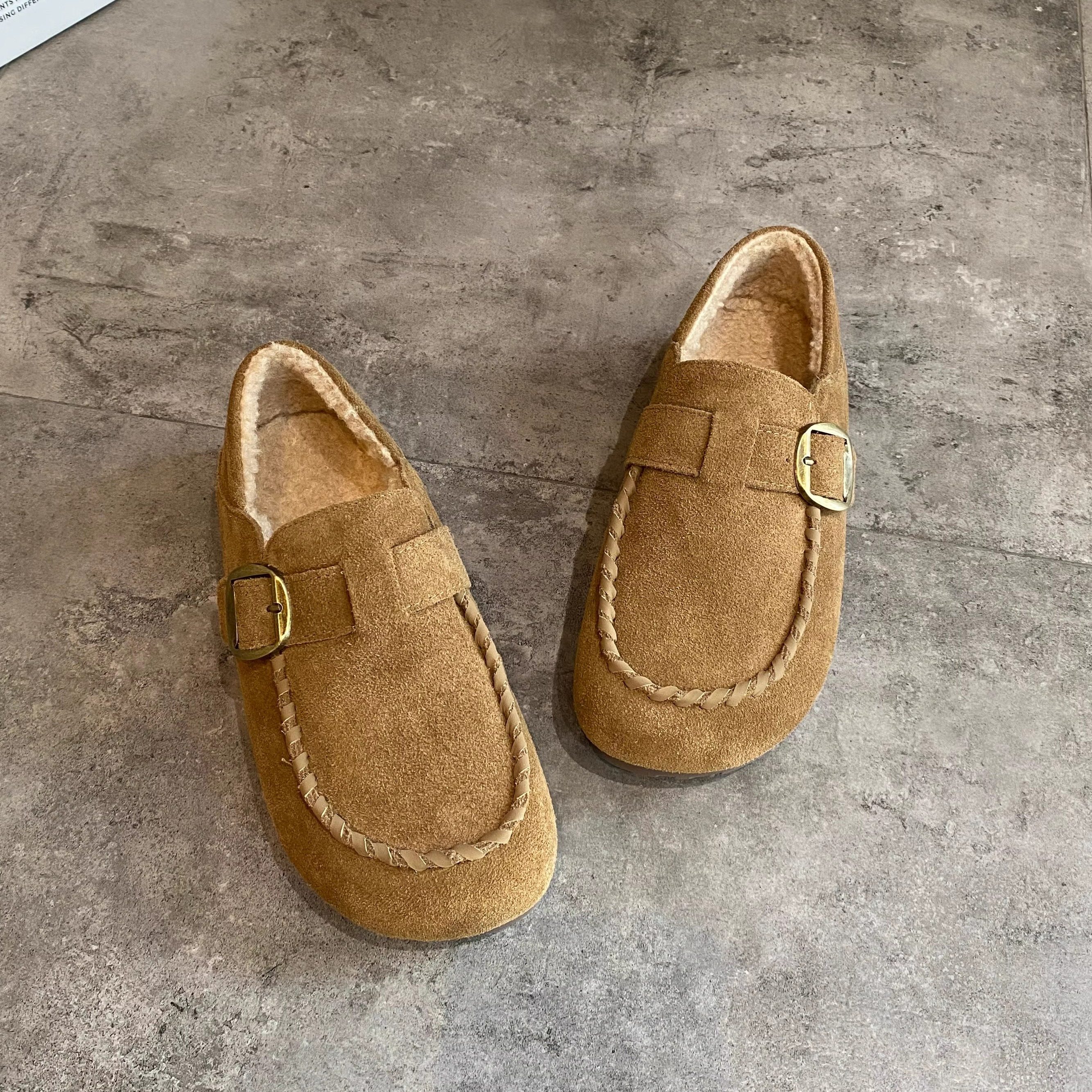 磨砂皮平底加绒勃肯鞋女2025秋冬新款软底舒适保暖一脚蹬豆豆棉鞋,女鞋,浅口单鞋,淘宝优惠券,粉丝福利购,淘宝优惠卷