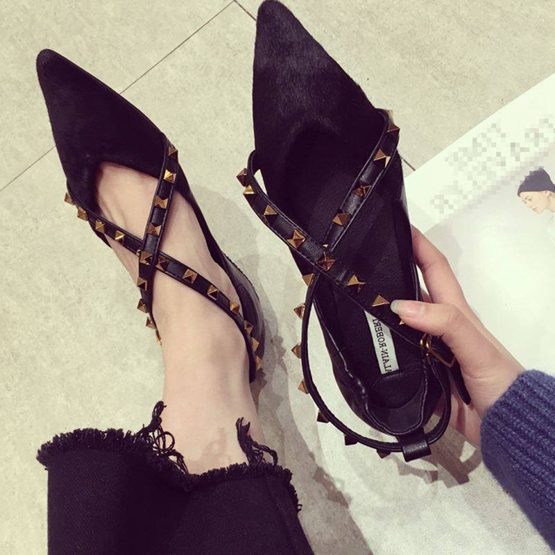 2019 new pattern Korean Edition rivet overlapping Buckle Horsehair Leopard Tip soft sole Single shoes Flat heel Flat shoes Women's Shoesin the Women's Shoes, Low shoes  category - from Buy2taobao.com to provide professional Taobao agent buy service