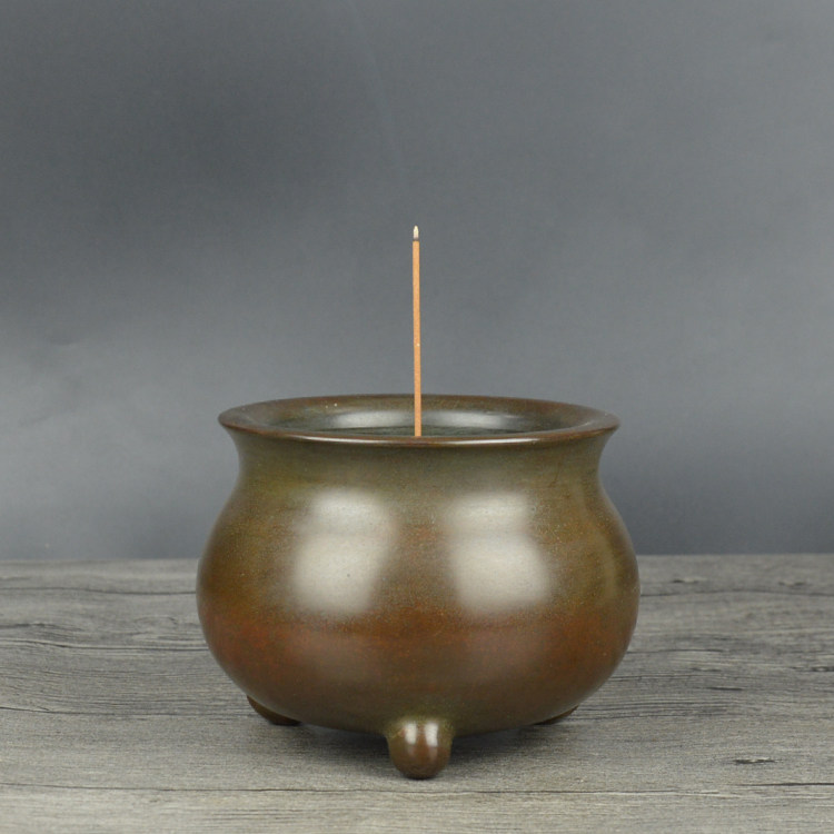 精工失蜡法深腹乳足熏香炉大号纯铜宣德炉家居佛堂禅意摆件檀香炉
