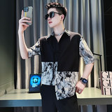 CS259-P58控78新中式中袖衬衫社会小伙潮流男风衬衣黑2，男装衬衫，电商A343