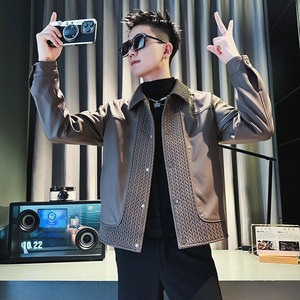 JK176-P128 控168 秋冬店主风社会小伙潮男皮衣夹克外套 咖2图片