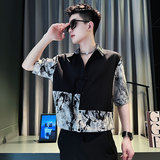 CS259-P58控78新中式中袖衬衫社会小伙潮流男风衬衣黑2，男装衬衫，电商A343