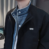 JK216-P108控148秋冬新款社会小伙假两件拼牛仔夹克男外套黑1，男装工装外套，电商A343
